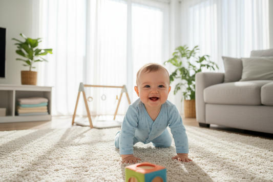 Happy baby crawling.